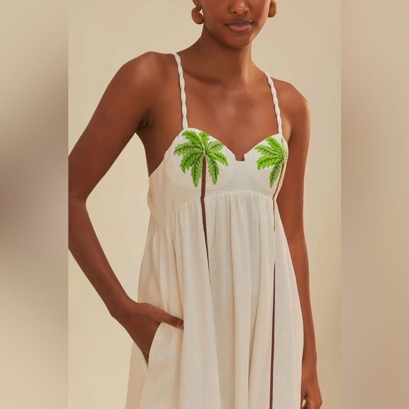 Farm Rio Coconut Tree Embroidered Maxi Dress NEW - Picture 3 of 11